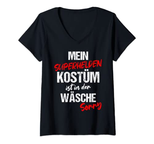 Damen Mein Superhelden Kostüm Ist In Der Wäsche Fasching Karneval T-Shirt mit V-Ausschnitt Damen Mein Superhelden Kostüm Ist In Der Wäsche Fasching Karneval T-Shirt mit V-Ausschnitt von Superhelden Kostüm Karneval & Fasching Sprüche