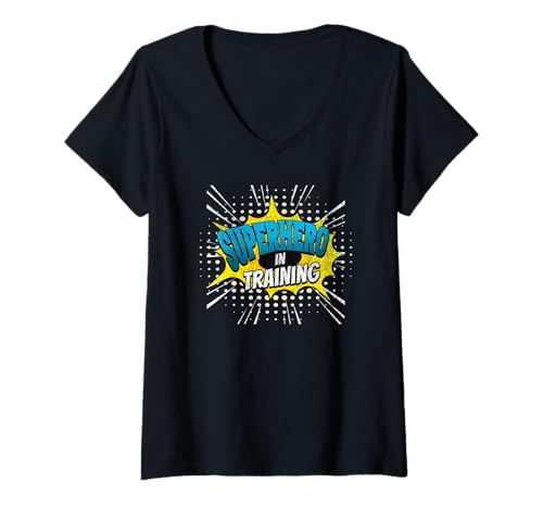 Damen Superheld in Training Funny Kids Comic Style Hero T-Shirt mit V-Ausschnitt Damen Superheld in Training Funny Kids Comic Style Hero T-Shirt mit V-Ausschnitt von Superhero Kids Training Comic Style