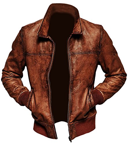 Herren Bikerjacke im Vintage-Look, braun, Bomberjacke aus Leder Gr. L, braun von Superior Leather Garments