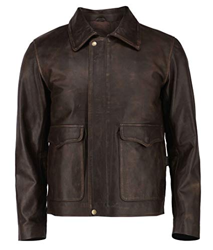 Herren-Jacke Indiana Jones Harrison Ford Used-Look echtes Rindsleder, Braun im Used-Look, XL von Superior Leather Garments