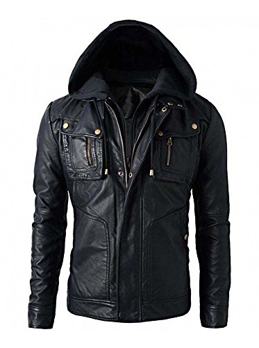 Herren Lederjacke mit Kapuze, Cape, SLG-132, Schwarz, SLG-132 M von Superior Leather Garments