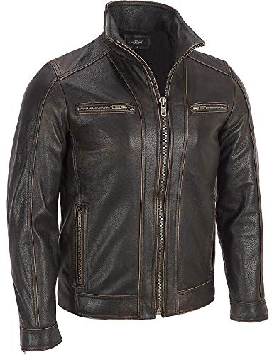 Superior Leather Garments schwarze Herren-Lederjacke, verblichene Kanten, echtes Rindsleder Gr. M-Für Person Mit Brust 99 cm, Schwarz von Superior Leather Garments