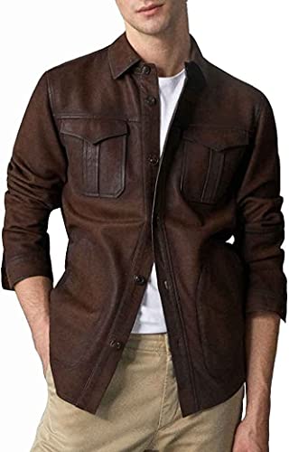 Hochwertiges Leder – Herren-Hemdjacke aus echtem Leder, Rindsleder, Nubukleder, hautfarben, XXL von Superior Leather Garments