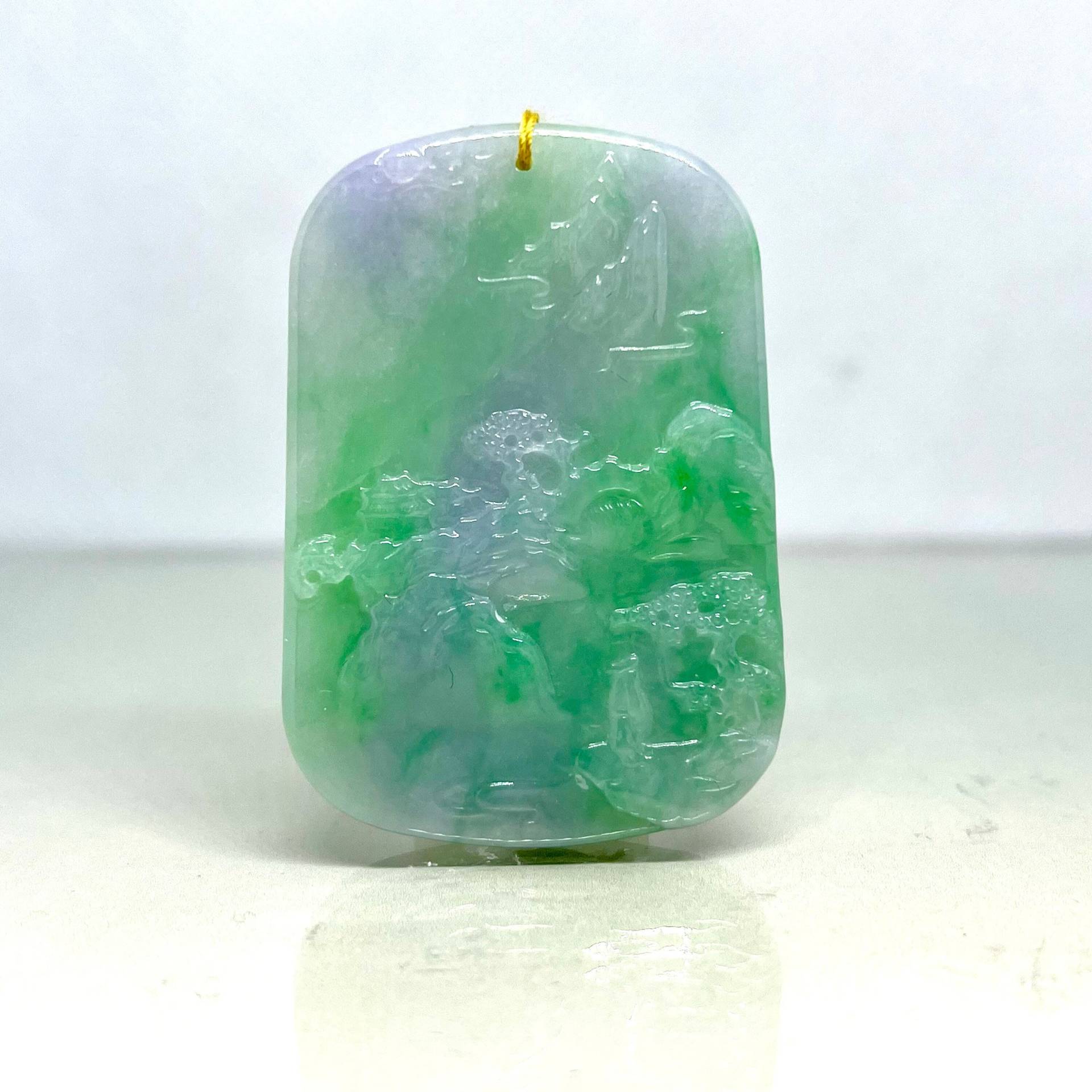 Natürliche Bio - Farbe Jadeit Jade A Grade Handgefertigt Geschnitzt Mit Blick Auf Die Berge Anhänger Ul111121-71 52mm | L 37mm | B 7mm | T von Superjadelite