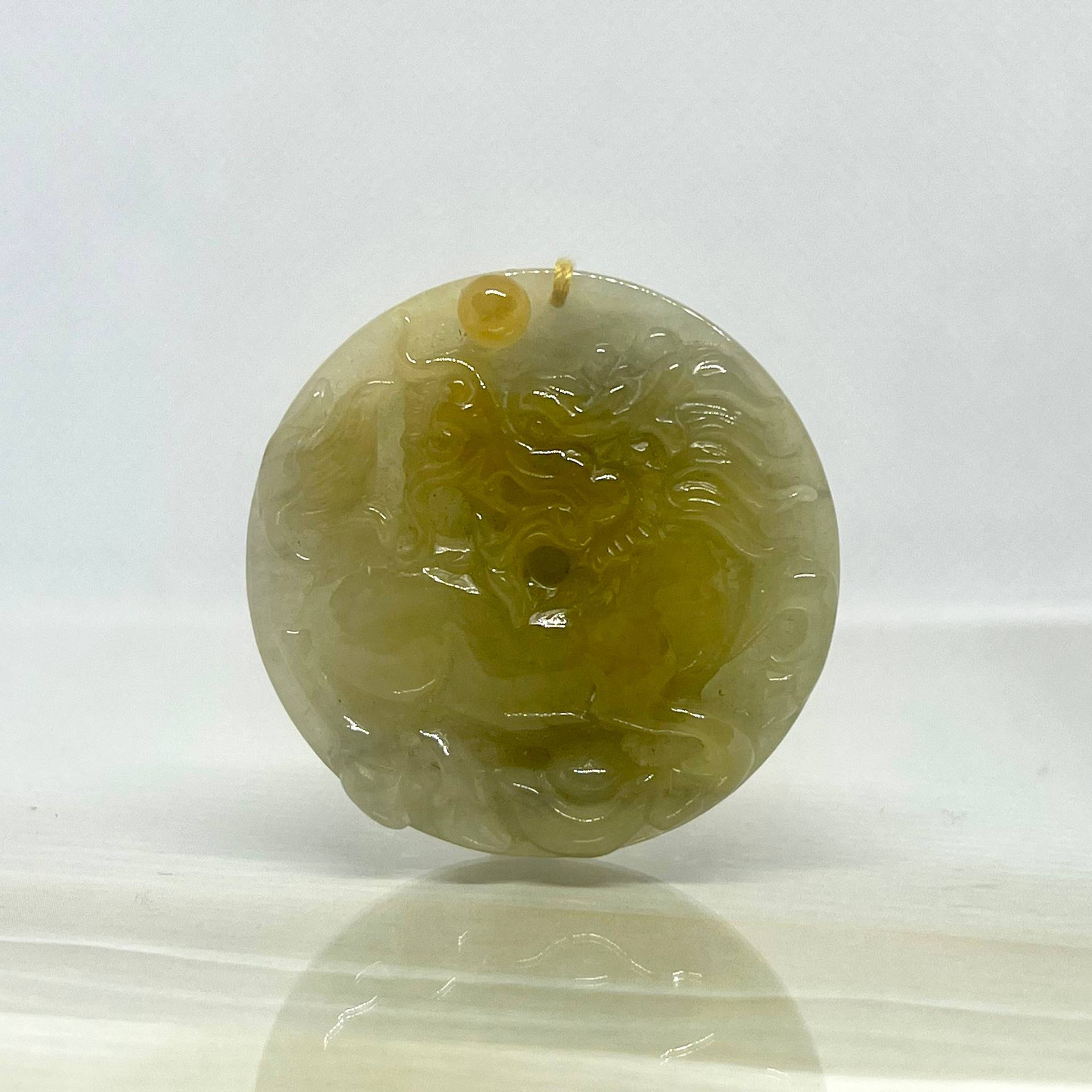 Vintage Honig Gelb Jadeit Jade A Grade Handmade Geschnitzt Mit Drachen Anhänger 43mm | L | B L3893-007 von Superjadelite
