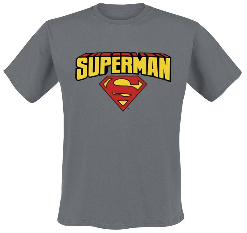 Superman - DC Comics T-Shirt - Blockletter Logo - S bis XXL - für Männer - Größe M - dunkelgrau  - Lizenzierter Fanartikel von Superman