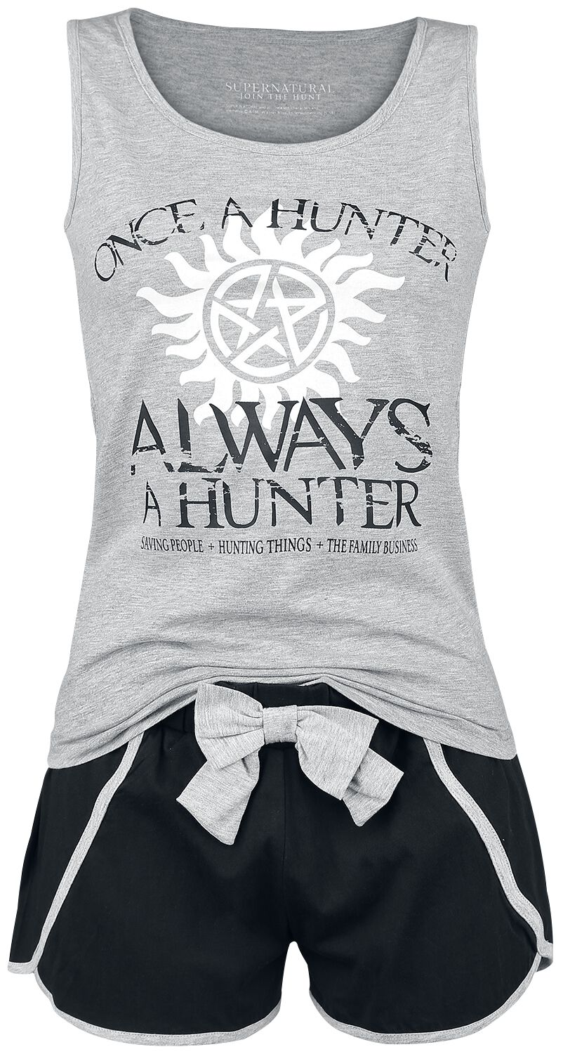 Supernatural Schlafanzug - Once A Hunter Always A Hunter - S bis L - für Damen - Größe S - hellgrau meliert/schwarz  - EMP exklusives Merchandise! von Supernatural