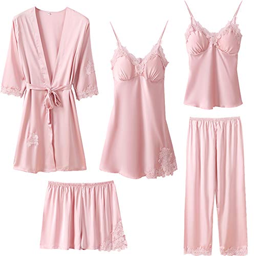Superora 5PC Schlafanzüge Nachthemd Set für Damen Satin Morgenmantel Spitze Lace Bademantel Shorts Rock Hosen Superora 5PC Schlafanzüge Nachthemd Set für Damen Satin Morgenmantel Spitze Lace Bademantel Shorts Rock Hosen von Superora