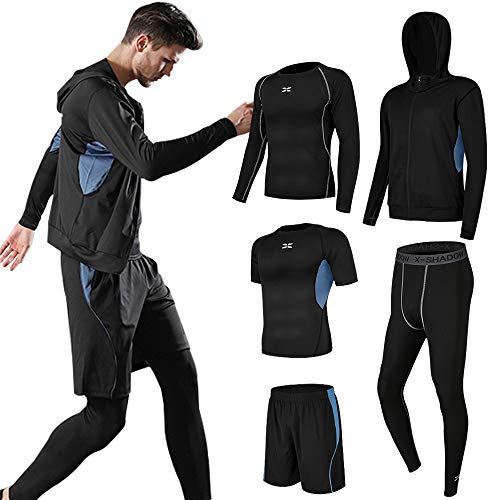 Superora Fitness Kleidung Set 5 stück männer Athletic Fitness Sport Anzug Blau EU XL/Etikett 3XL von Superora