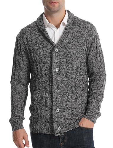 Superora Herren Baumwolle Strickjacke Gestrickt V-Ausschnitt Klassisch Casual Cardigans Schal Kragen Pullover mit Knopfverschluss mit Taschen von Superora