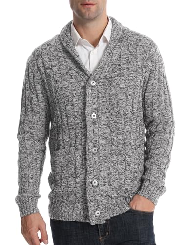 Superora Herren Baumwolle Strickjacke Gestrickt V-Ausschnitt Klassisch Casual Cardigans Schal Kragen Pullover mit Knopfverschluss mit Taschen von Superora