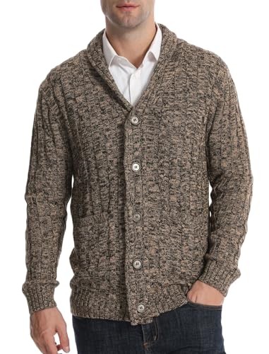 Superora Herren Baumwolle Strickjacke Gestrickt V-Ausschnitt Klassisch Casual Cardigans Schal Kragen Pullover mit Knopfverschluss mit Taschen von Superora