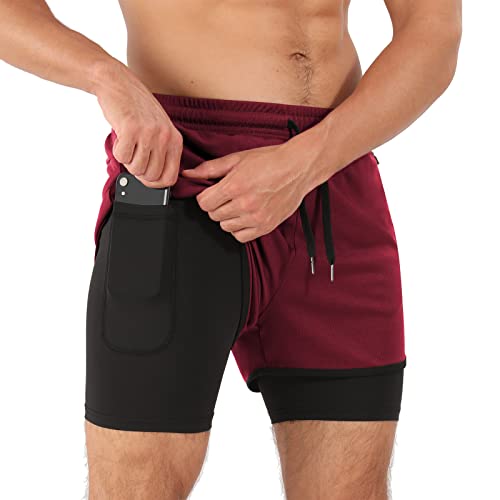 Superora Herren Laufshorts Kompressionsshorts Gym Fitness Workout 2 in 1 Shorts mit Handytasche und Reißverschlusstaschen von Superora