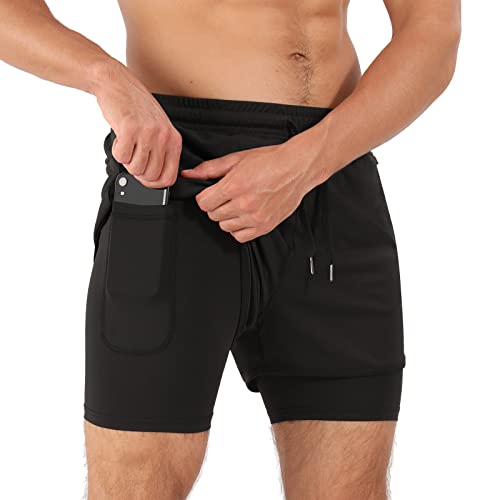 Superora Herren Laufshorts Kompressionsshorts Gym Fitness Workout 2 in 1 Shorts mit Handytasche und Reißverschlusstaschen von Superora