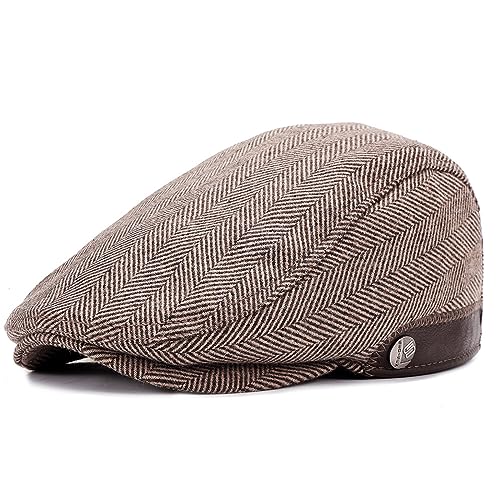 Superora Herren Schiebermütze Barett Cap Baumwolle Unisex Mütze 1920 Stil Herren-Schiebermütze Winter Warme Flat Cap mit Karomuster Baumwollmützen von Superora