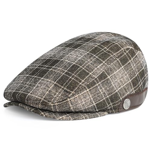 Superora Herren Schiebermütze Barett Cap Baumwolle Unisex Mütze 1920 Stil Herren-Schiebermütze Winter Warme Flat Cap mit Karomuster Baumwollmützen von Superora