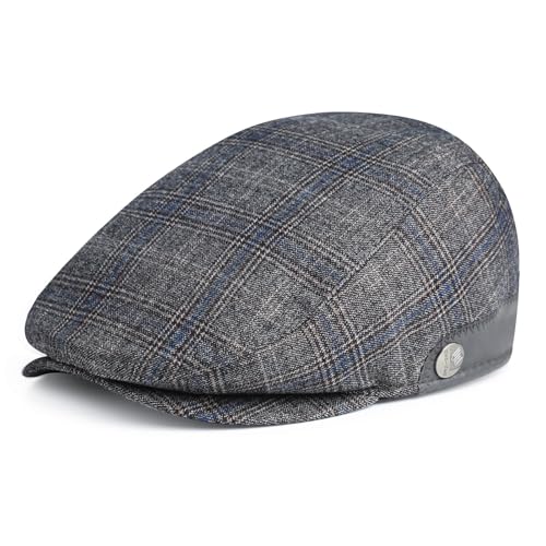 Superora Herren Schiebermütze Barett Cap Baumwolle Unisex Mütze 1920 Stil Herren-Schiebermütze Winter Warme Flat Cap mit Karomuster Baumwollmützen von Superora