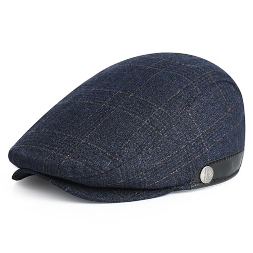 Superora Herren Schiebermütze Barett Cap Baumwolle Unisex Mütze 1920 Stil Herren-Schiebermütze Winter Warme Flat Cap mit Karomuster Baumwollmützen von Superora