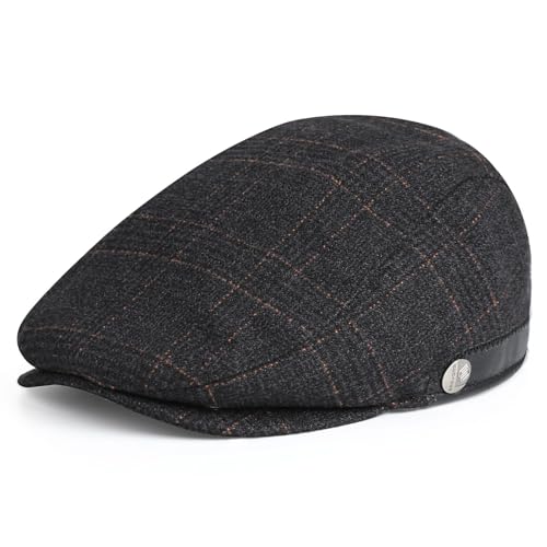 Superora Herren Schiebermütze Barett Cap Baumwolle Unisex Mütze 1920 Stil Herren-Schiebermütze Winter Warme Flat Cap mit Karomuster Baumwollmützen von Superora