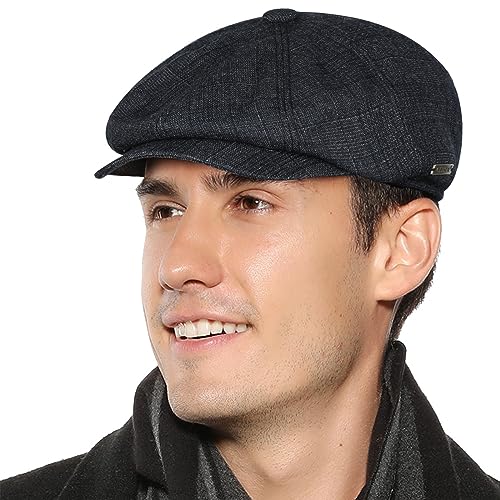 Superora Herren Schiebermütze Flatcap Mütze Cap Fischgräten Tweed Newsboy Cap Fischgrät (Marineblau) von Superora