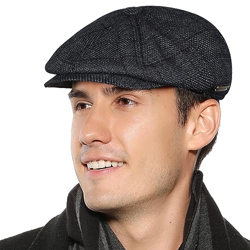 Superora Herren Schiebermütze Flatcap Mütze Cap Fischgräten Tweed Newsboy Cap Fischgrät von Superora