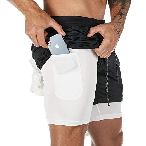 Superora Herren-Sport-Shorts, 2-in-1, atmungsaktiv, mit Taschen, Outdoor, Workout-Shorts, Schwarz , S von Superora