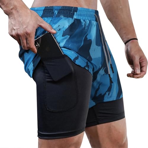 Superora Herren Sport Shorts Laufshorts 2 in 1 Kurze Running Sporthose Fitness Training Mit Eingebaut Taschen von Superora