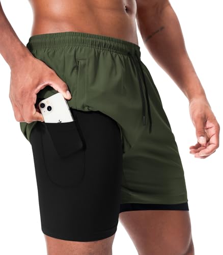 Superora Herren Sportshorts 2 in 1 Laufshorts,Schnelltrocknende Kompressions-Shorts für Training, Fitness mit Integrierter Handytasche von Superora