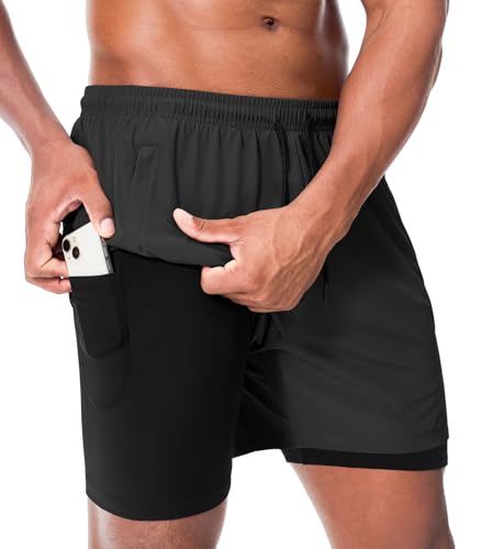 Superora Herren Sportshorts 2 in 1 Laufshorts,Schnelltrocknende Kompressions-Shorts für Training, Fitness mit Integrierter Handytasche von Superora