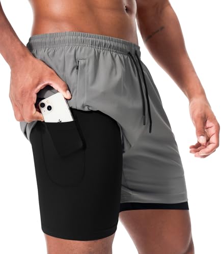 Superora Herren Sportshorts 2 in 1 Laufshorts,Schnelltrocknende Kompressions-Shorts für Training, Fitness mit Integrierter Handytasche von Superora