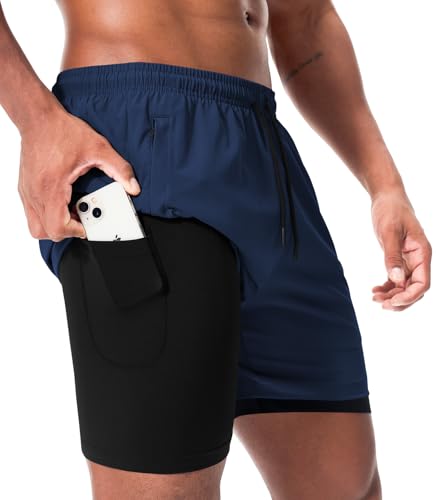 Superora Herren Sportshorts 2 in 1 Laufshorts,Schnelltrocknende Kompressions-Shorts für Training, Fitness mit Integrierter Handytasche von Superora