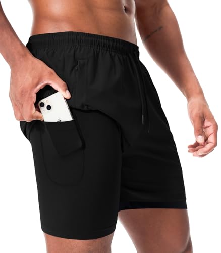 Superora Herren Sportshorts 2 in 1 Laufshorts,Schnelltrocknende Kompressions-Shorts für Training, Fitness mit Integrierter Handytasche von Superora