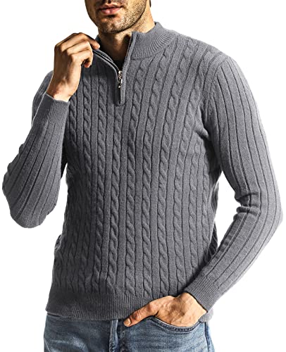 Superora Herren Stehkragen Pullover Basic Feinstrick Pullover mit 1/4 Reißverschluss Slim Fit Pulli Langarm Stretch Sweater für Männer von Superora