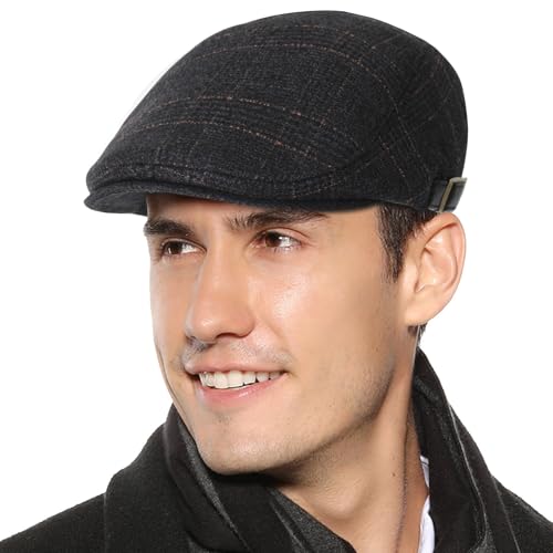 Superora Schirmmütze Herren Barett Schiebermüntze Baskenmütze Herrenmütze Winter Warme Cap Newsboy Flat Schwarz von Superora