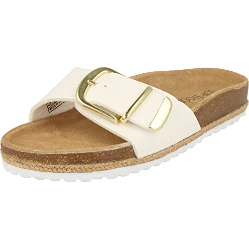 Supersoft 274-570 Damen Schuhe Pantolette Sandale Lederfußbett Schnalle White/Gold (Numeric_36) von Supersoft