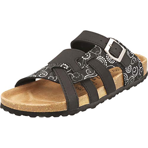 Supersoft Damen Hausschuhe 274-147 Pantoletten Sandalen Lederfußbett in 2 Farben (37, Black Multi, numeric_37) von Supersoft