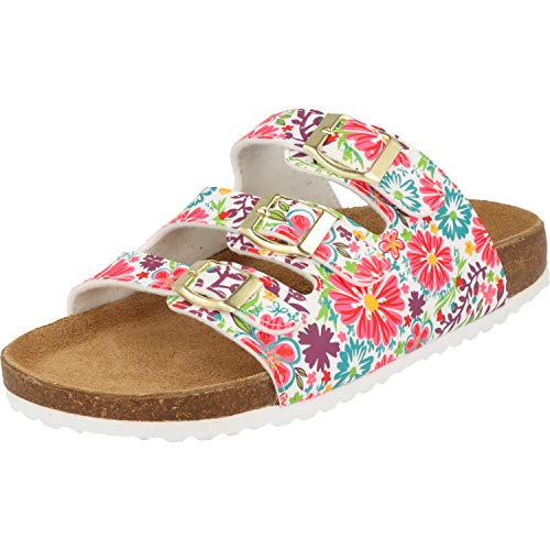 Supersoft Damen Hausschuhe Pantoletten Lederfußbett 274-475 Blumenmotive in 2 Farben (White Multi, eu_footwear_size_system, adult, numeric, medium, numeric_38) von Supersoft