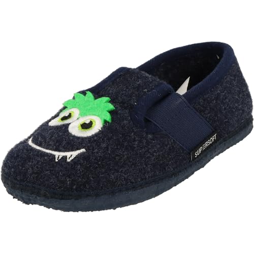 Supersoft Jungen Hausschuhe weiche Pantoffeln Puschen 542-382 mit Monstermotiv (Navy, EU Schuhgrößensystem, Kleinkind, Numerisch, M, 25) von Supersoft