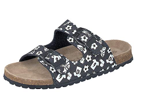 Supersoft Kinder Hausschuhe Leder-Fußbett 474-202 Navy Fußballmotive (Numeric_27) von Supersoft