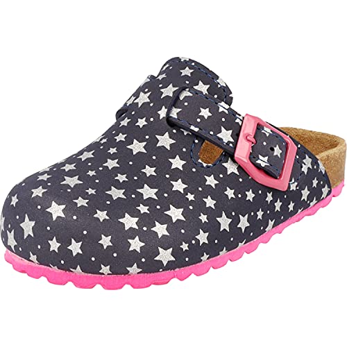 Supersoft Mädchen Clogs Riemen Hausschuhe Leder-Fußbett 476-160 Sterne Navy (Numeric_31) von Supersoft