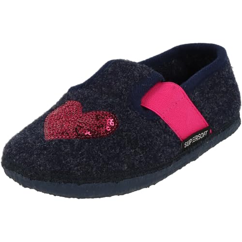Supersoft Mädchen weiche Pantoffeln Hausschuhe Puschen 542-385 Herz (Navy, EU Schuhgrößensystem, Kleinkind, Numerisch, M, 28) von Supersoft