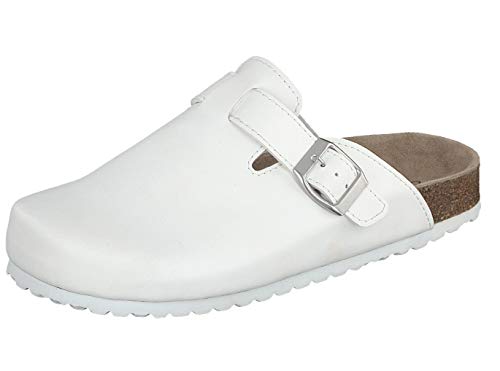 Supersoft Unisex Schuhe Arzt Praxis Clogs Pantoletten in Weiß mit Lederfußbett (Numeric_37) von Supersoft