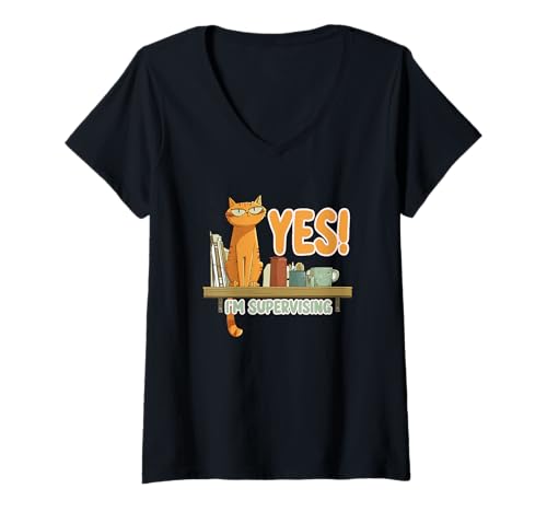 Damen Yes, I'm Supervising T-Shirt mit V-Ausschnitt Damen Yes, I'm Supervising T-Shirt mit V-Ausschnitt von Supervising Sitting Means Cats Kitten Feline