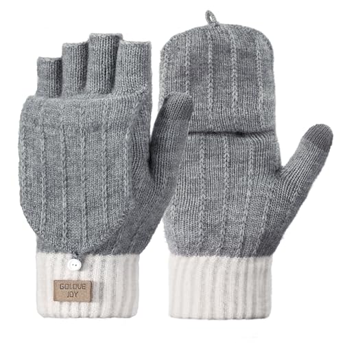 Handschuhe für Damen – fingerlose Handschuhe für Damen, Thermo-Touchscreen-Handschuhe, warme weiche Winterhandschuhe und Fäustlinge, hellgrau, 38 von Suphigher