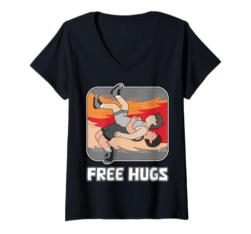 Damen Funny Hugs Free Wrestling Youth Grappler Boys Turnier T-Shirt mit V-Ausschnitt Damen Funny Hugs Free Wrestling Youth Grappler Boys Turnier T-Shirt mit V-Ausschnitt von Suplex Wrestling Tournament Graphic apparel