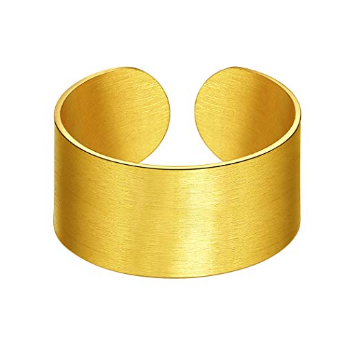 Suplight 18k Vergoldet offener Ring Damen Herren matte verstellbar Bandring Fingerring Knöchelring 10mm breit Hip Hop Modeschmuck Accessoire Geschenk für Geburtstag von Suplight