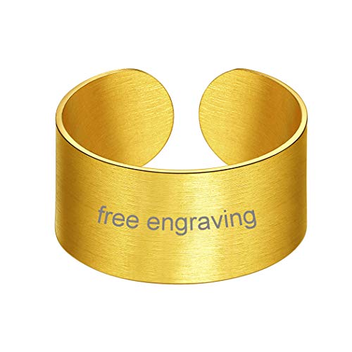 Suplight 18k Vergoldet offener Ring Damen Herren matte verstellbar Bandring mit Gravur Fingerring Knöchelring 10mm breit Hip Hop Personalisierbarer Modeschmuck Accessoire Geschenk für Geburtstag von Suplight