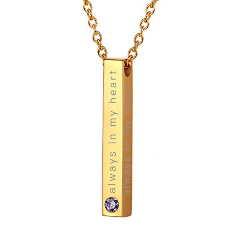Suplight 18k vergoldet Anhänger in Stäbchen Form mit Geburtsstein personalisiert Zylinder Kette mit 46+5cm Rolokette Cremation Schmuck für Frauen von Suplight