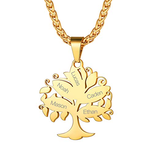 Suplight 18k vergoldet Familienkette mit Lebensbaum Anhänger personalisiert Familienstammbaum Namen Gravur Geburtsstein + 56cm Rolokette Schmuck Accessoire Freundschaft von Suplight