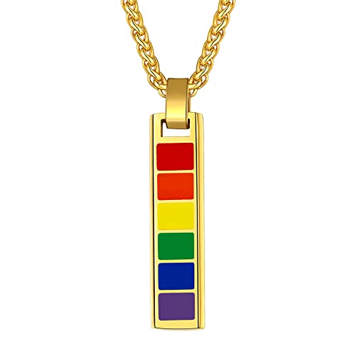 Suplight 18k vergoldet Herren Damen Halskette LGBT Pride Regenbogen Emaille Stab Anhänger mit 55cm Kette Gay & Lesbian Homosexuell Modeschmuck für Männer Frauen Unisex von Suplight